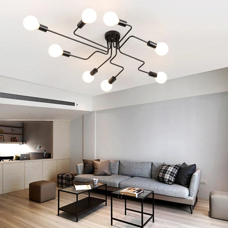 

Multiple Rod Wrought Iron Chandelier for Living Room Vintage Lights Industrial Loft Nordic Home Lighting Fixtures