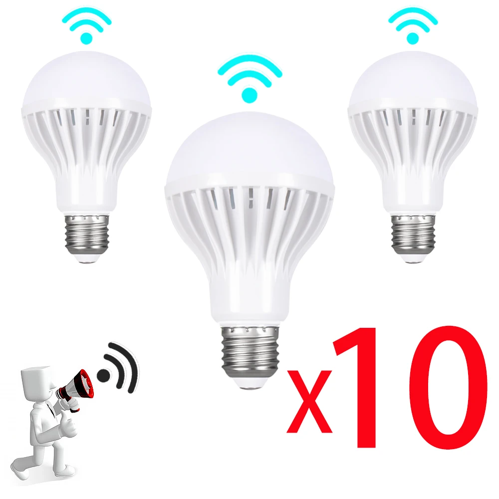 

10pcs LED Smart Bulb E27 220V Sound and Light Sensor Lamp Bombilla 3W 5W 7W 9W 12W Lampada Stair Entrance Corridor Hallway Light