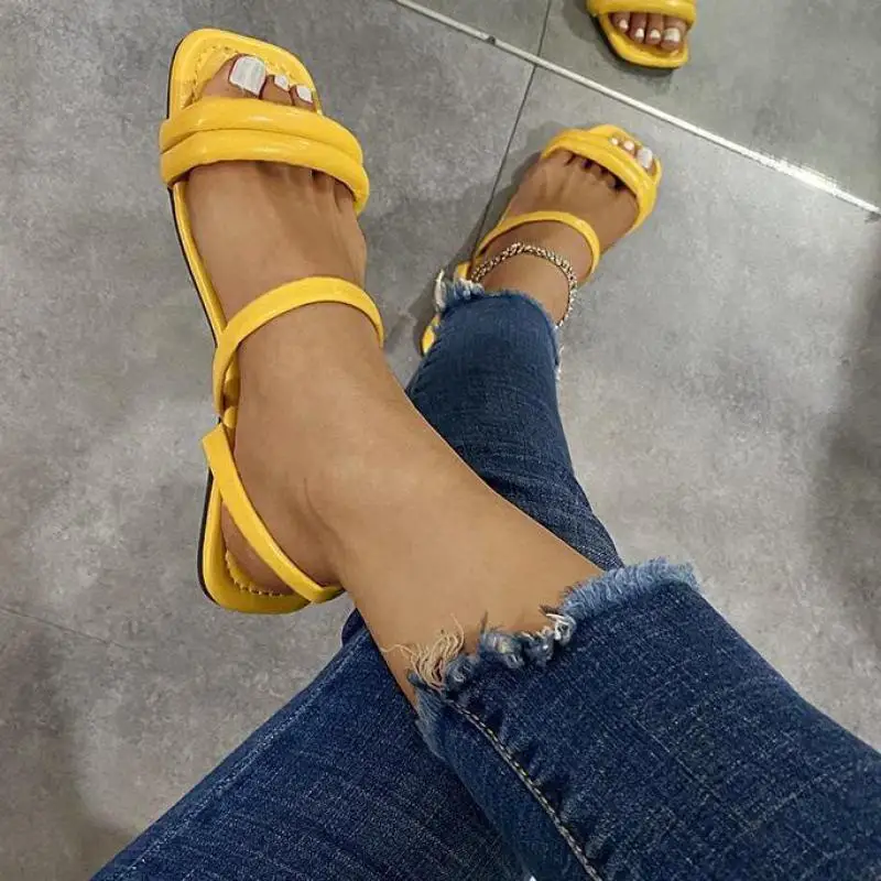 

Women's Slippers Summer Outside Ladies Rome Shallow Flat Heel Slides Brand Shoes Plus Size 35-43 Female Sandals