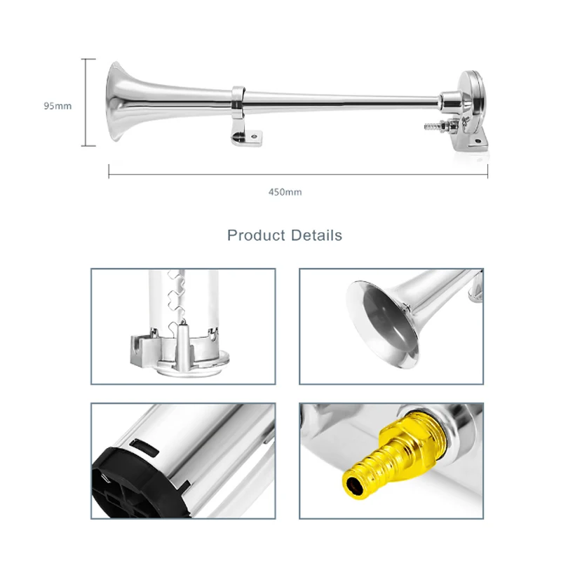 

17 Inch 12V/24V 150DB Super Loud Motorcycle horn Single tube air horn Compressor Kit With Relay for Motorcycle