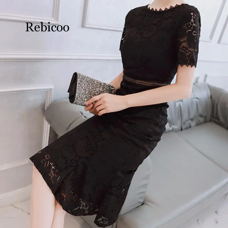 

2019 Summer Women Dress Short Sleeves O-Neck Lace Dresses Bandage Bodycon Sexy Party Mermaid Dress Vestidos De Festa