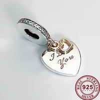 100 925 sterling silver charm heart i love you pendant fit pandora women bracelet necklace diy jewelry