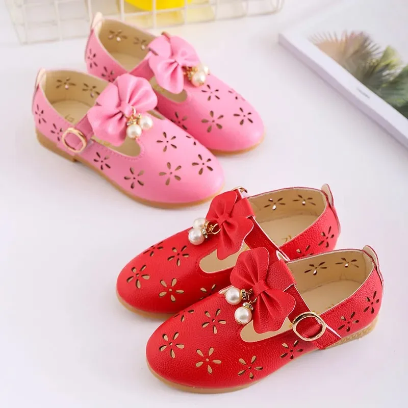 

Pearl Embellished Cutout Mary Jane Shoes For Children Summer Hollow Out Sandals Bowknot Stage Performance Shoes Princess Sandals