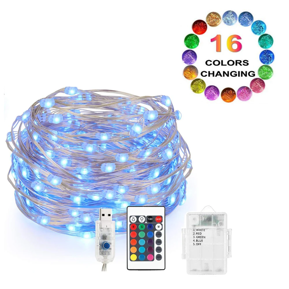 5 м 10 светодиодные рождественские гирлянды светильник смена 16 цветов RGB Фея 24key