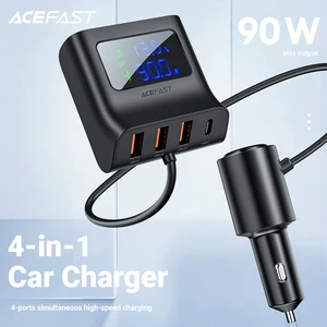 acefast 4 port usb car charger cigarette lighter socket splitters pd qc3 0 90w led display voltmeter dock fast charging station free global shipping