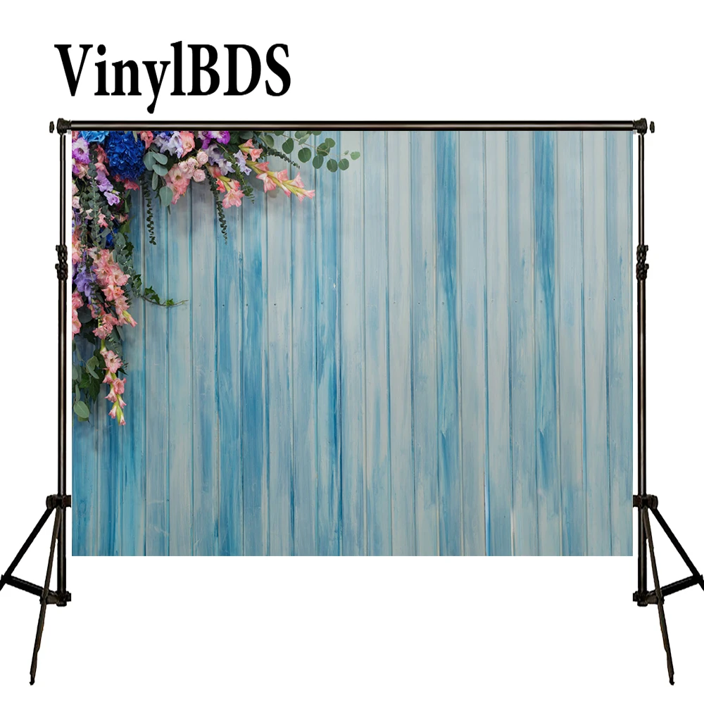VinylBDS фон день Святого Валентина цветочный синяя деревянная стена Декорации для