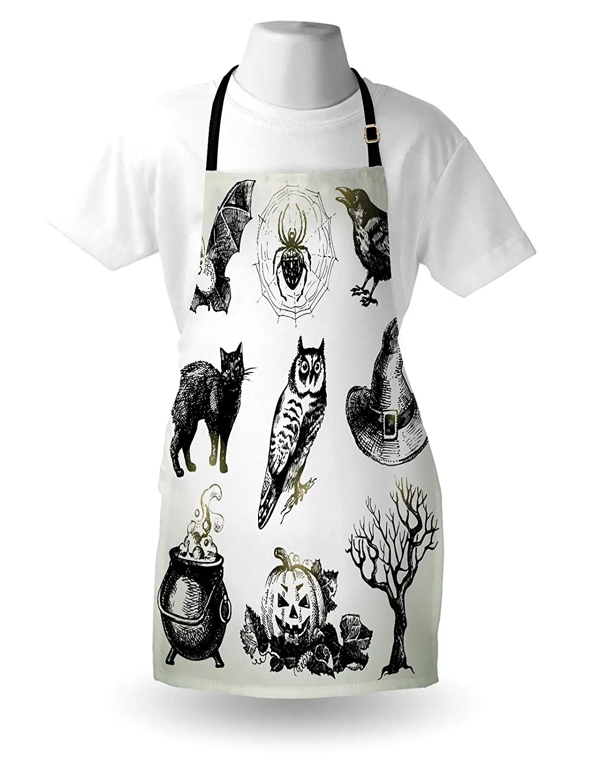 Винтажный фартук на Хэллоуин соответствующие фотографии нарисованные H Raven Owl Spider