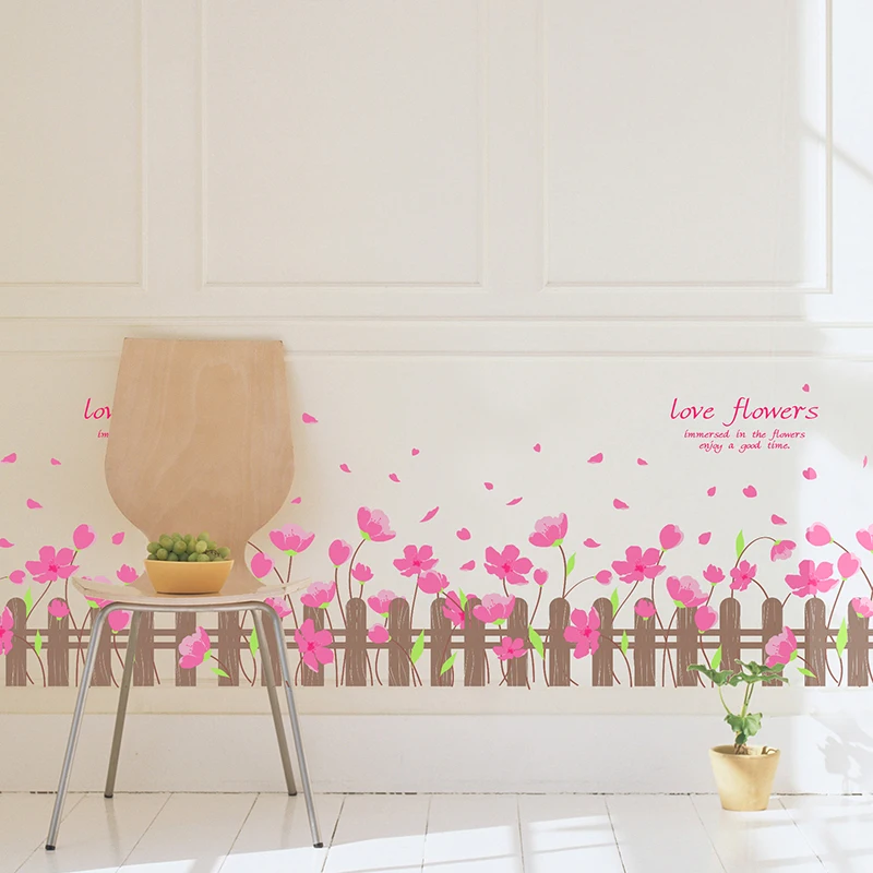 

[SHIJUEHEZI] Pink Flowers Wall Stickers DIY Plants Wall Art Decals for Living Room Baby Bedroom Kitchen Home Wedding Decoration