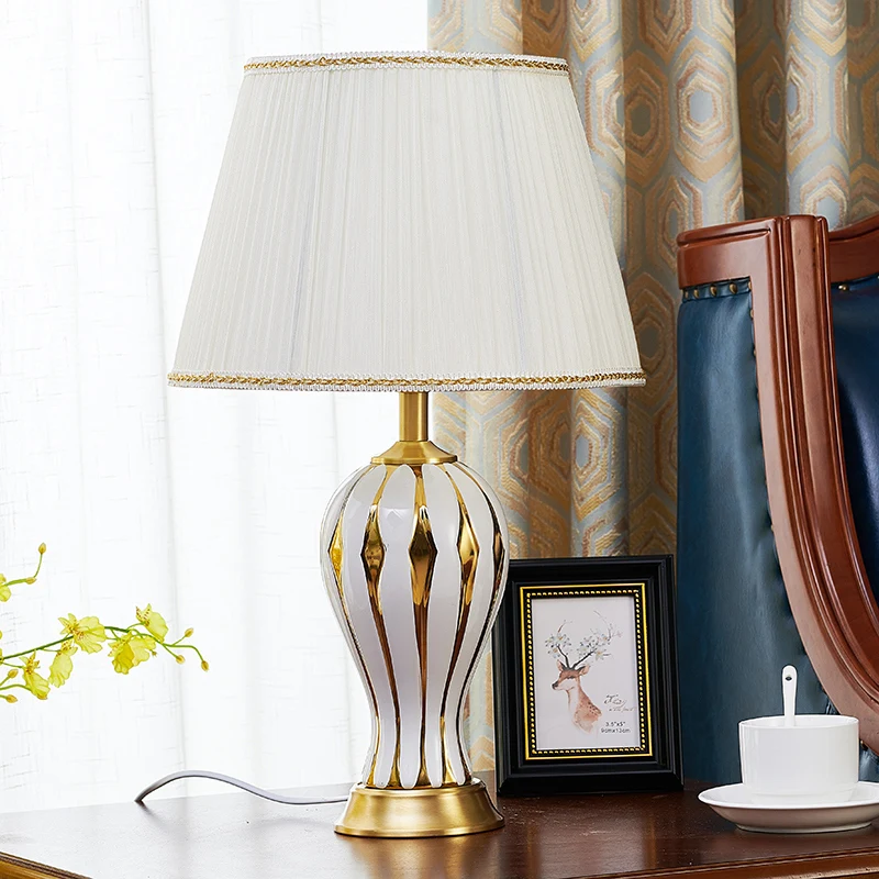 American Luxury Gold Painting Vase Ceramic Table Lamp for Bedroom Living Room Bedside Modern Household Home Decor | Лампы и освещение