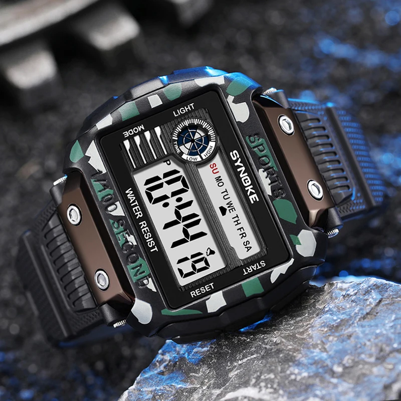 Часы мужские цифровые камуфляжные зеленые водостойкие квадратные | Наручные