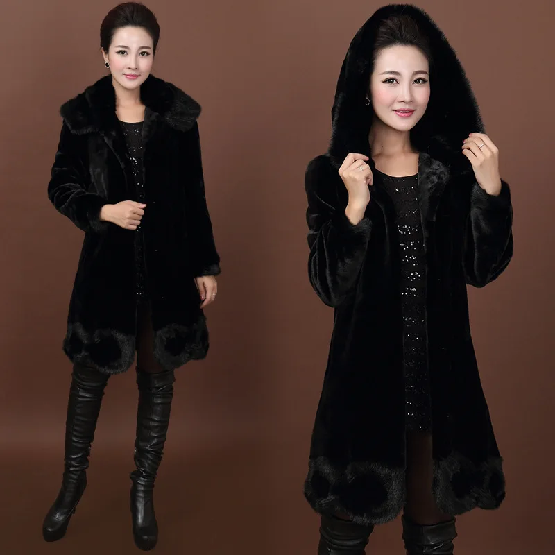Enlarge Real Mink Coat Hooded Women Natural Fur Mink Long Coats Winter Jacket With Hood 2021 Fashion Long Sleeve Fur Mink Coat Big Size