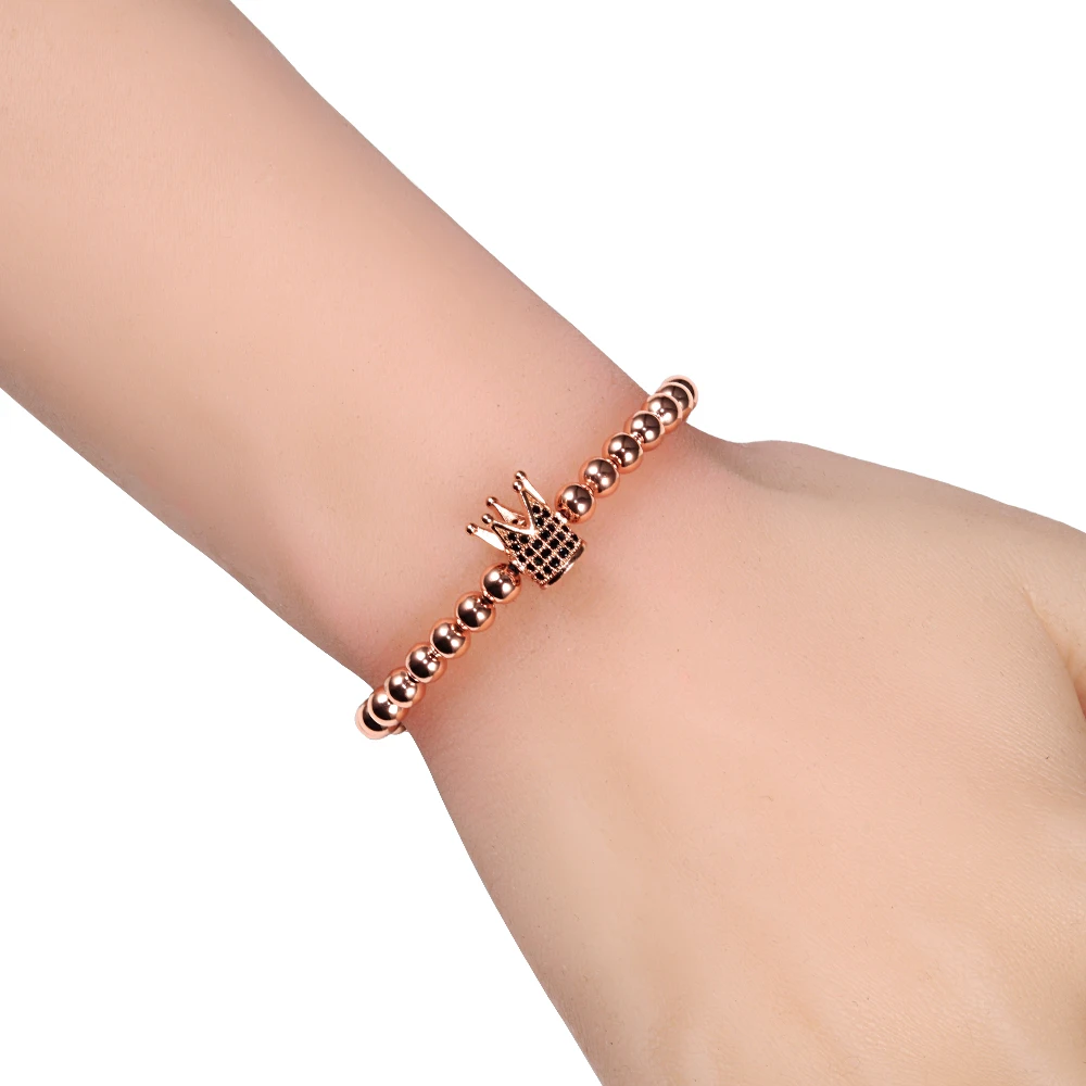 rose gold Новая мода черный/серебристый/Золотой Корона Регулируемый классный браслет для мужчин Модный ручной работы Плетение Браслет-талисман из бусинок для мужчин ювелирные изделия подарок - Окраска металла: rose gold