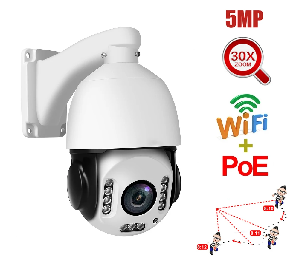 

5MP 30X Optical ZOOM Built-in POE+WIFI PTZ Humanoid Detection Tracking IP Camera Auto Tracking SONY IMX335 Surveillance SD Slot