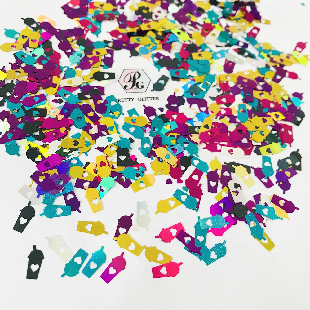 PrettyG 1 коробка разноцветная кофейная чашка Форма ногтей блестками и пайетками для