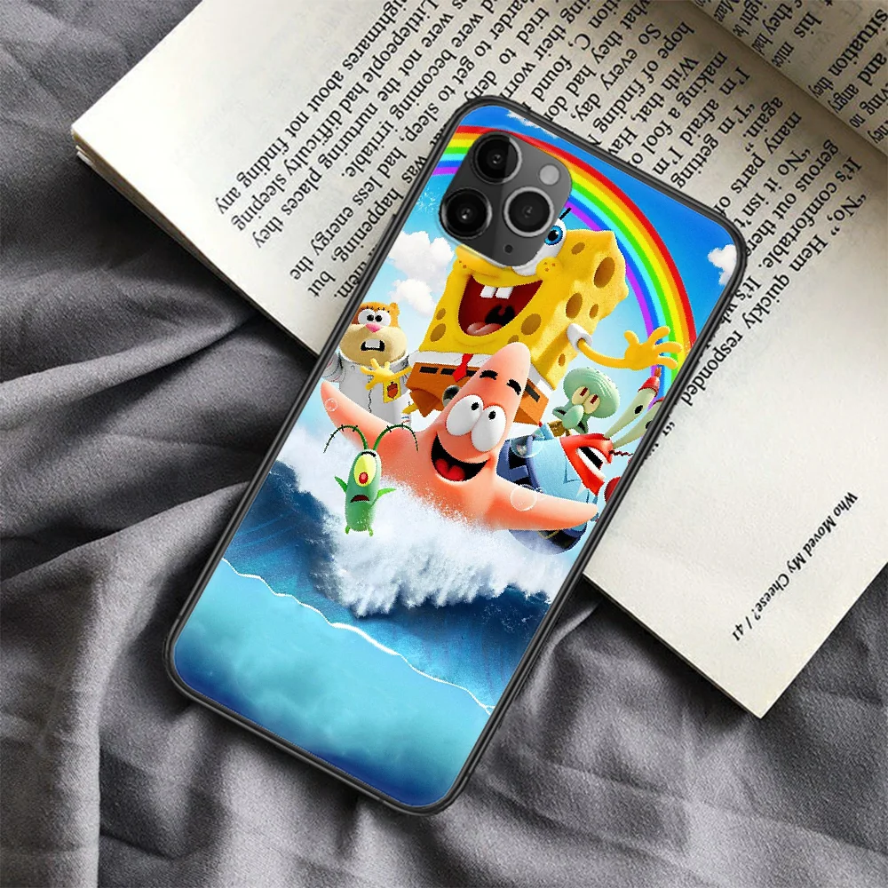 

cute cartoon SpongeBobS Phone Case For Iphone 4 4s 5 5S SE 5C 6 6S 7 8 Plus X XS XR 11 12 Mini Pro Max 2020 black Coque Silicone