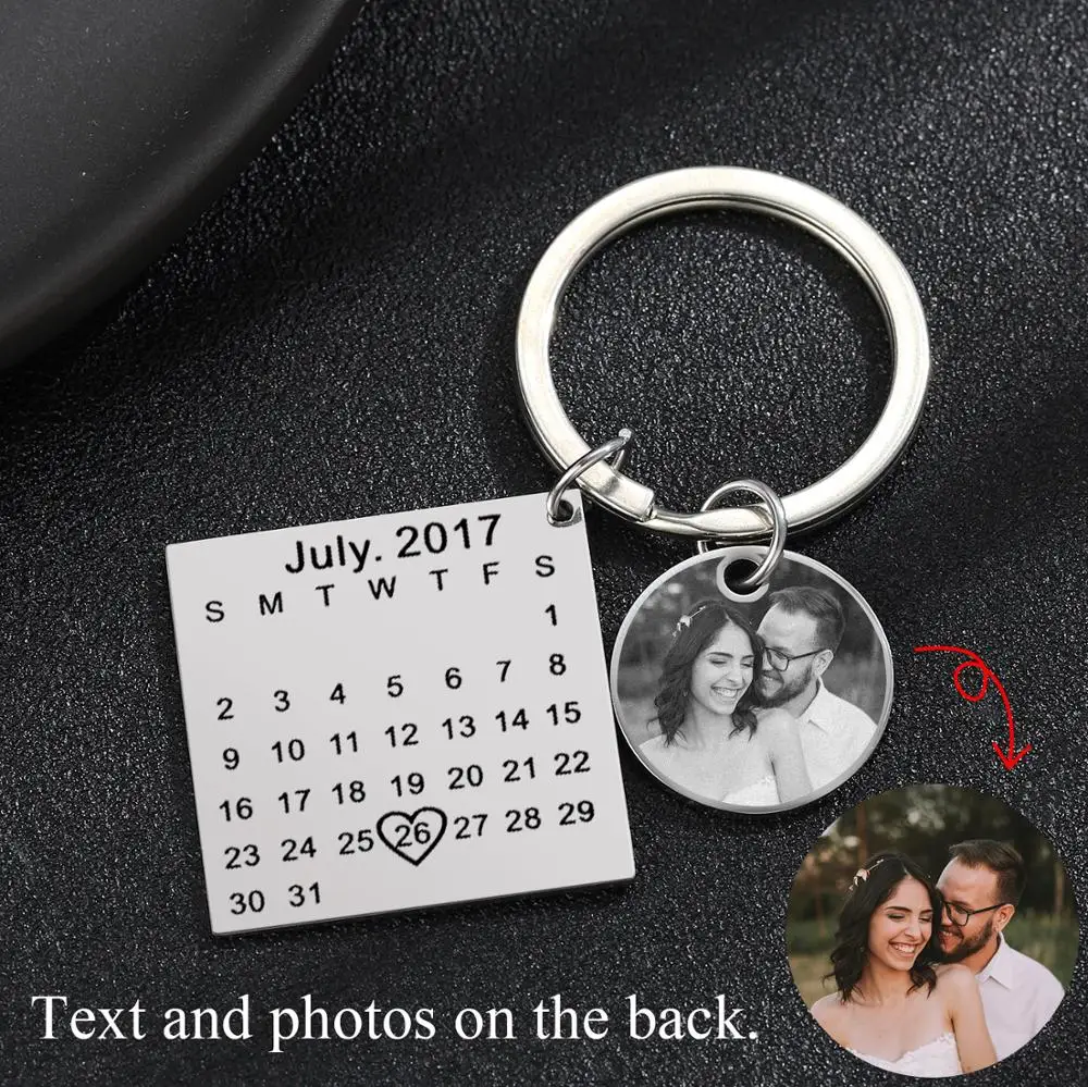 

Stainless Steel Private Custom Key Chain Personality Calendar Keychain Hand Carved Calendar Highlighted with Heart Date Keyring