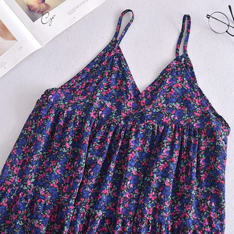 

Korean Style Women's Clothing 2021 Summer New Loose Retro Floral Ruffled Suspender Fashion Vintage Dress