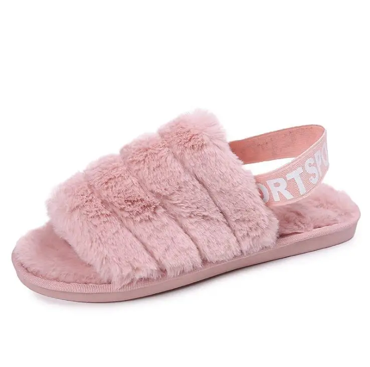 Faux fur Pink Новые женские пушистые тапочки; женские плюшевые тапочки из овечьей шерсти; женские меховые тапочки; зимние теплые тапочки для женщин; Лидер продаж; домашняя обувь для женщин; c9 - Цвет: Faux fur Pink