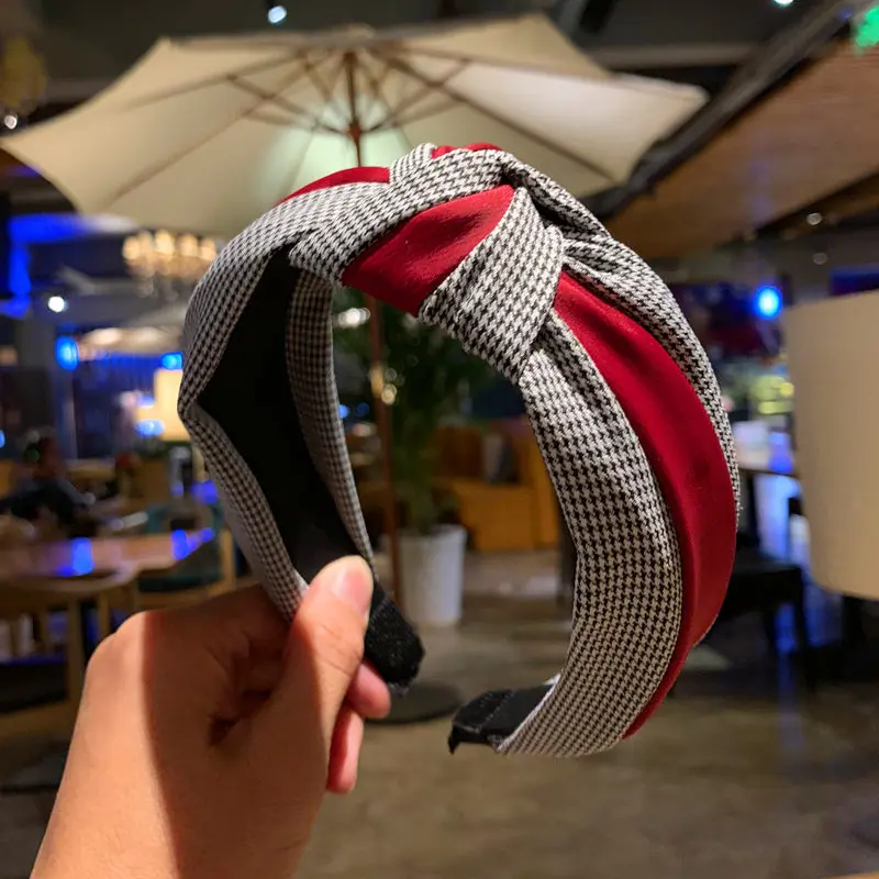 Женская лента в полоску ободок для волос с широкой планкой элегантный атласный клетку девушек| |