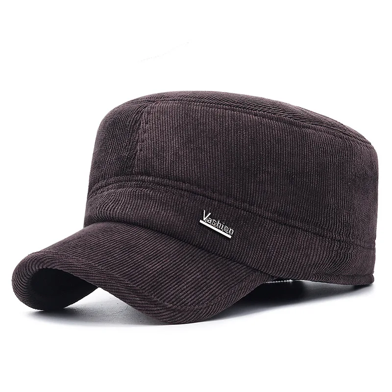 Brown Wuaumx Повседневное осень-зима Кепки Для мужчин Бейсбол Кепкиs хлопок Flat Top Hat Для мужчин заклепки на открытом воздухе ушанке теплые шляпа армии регулируемый, шапка зимняя женская - Цвет: Brown