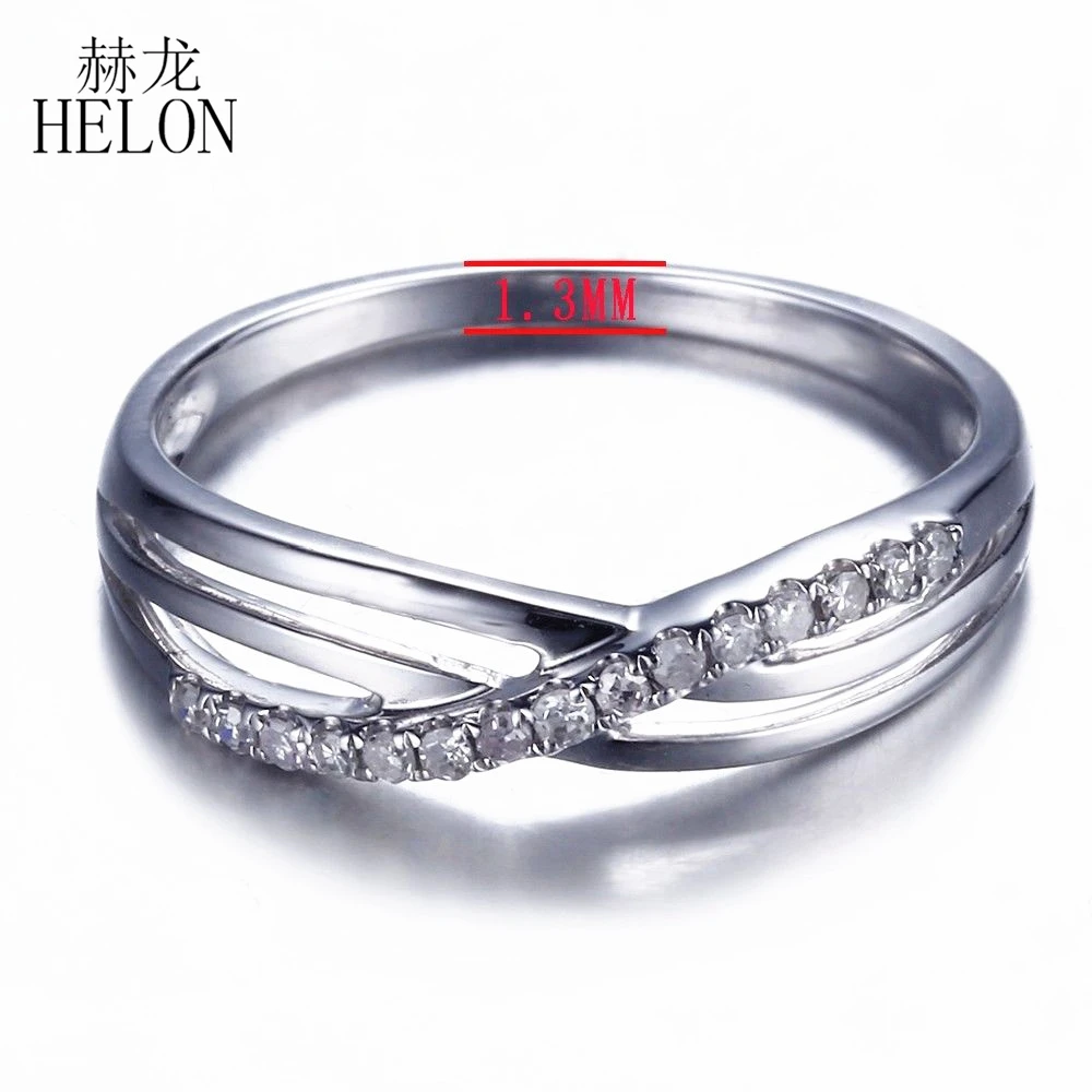 

HELON Sterling Silver 925 Genuine Natural Diamonds Engagement Wedding Ring Women Diamonds Half Eternity Trendy Fine Jewelry Band