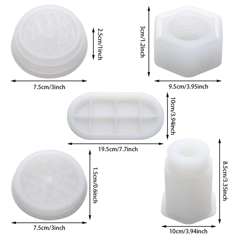 Molinillo de hierbas DIY, moldes de fundici&oacute;n de resina, tarro de almacenamiento de especias, molde de silicona epoxi artesanal, decoraciones para el hogar, bandeja rodante, 3 uds.-5