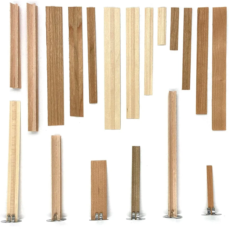 Mechas de vela de madera cruzadas de 50 piezas, n&uacute;cleo de velas de madera para bricolaje, n&uacute;cleos naturales con Base de Metal, fabricaci&oacute;n de velas artesanales-4
