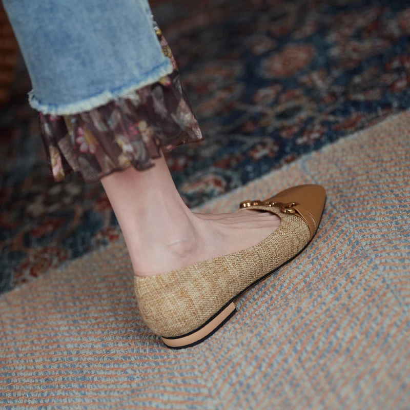 

Loafers Women Concise Style Shallow Design Square Cow Leather Toe Metal Decoration Low Heel 2 Colors Daily Work Shoes Formal