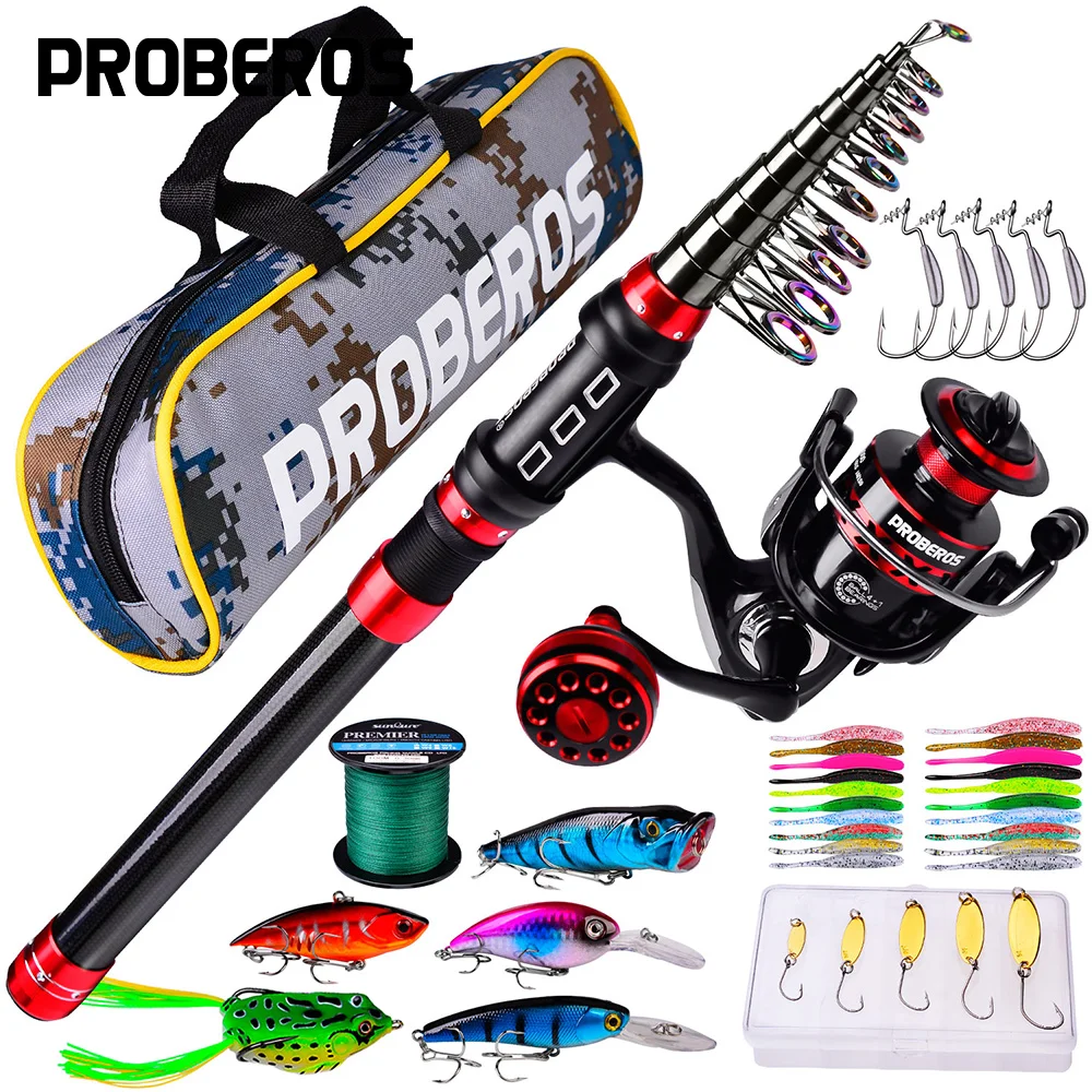 

PROBEROS 1.8m-3.6m Fising Rod and Reel Combo Kit Spinning Fishing Reel and Spinning Rods Fishing Lure Bag Full Hooks Set