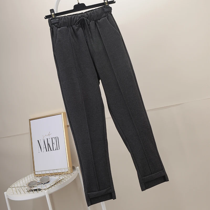 Женские шерстяные брюки Pantalon Femme утолщенные теплые однотонные мягкие свободные с