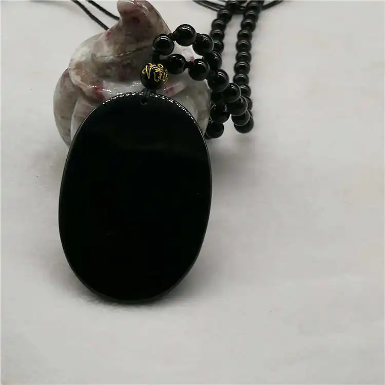 Натуральный черный обсидиан ювелирные изделия кулон ожерелье резной между