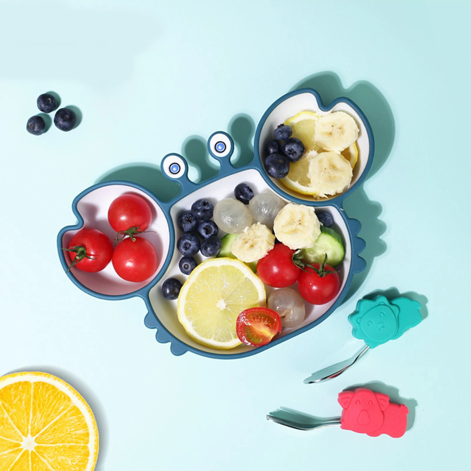 

Силиконовая чаша на присоске, милая мультяшная тарелка «Все в одном», чаша на присоске с мультяшным крабом для выращивания младенцев и малы...