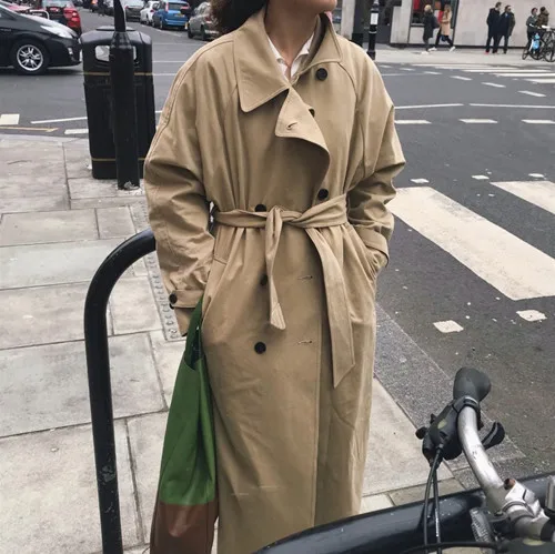 Русский осенне-зимний Классический Повседневный Свободный плащ с поясом