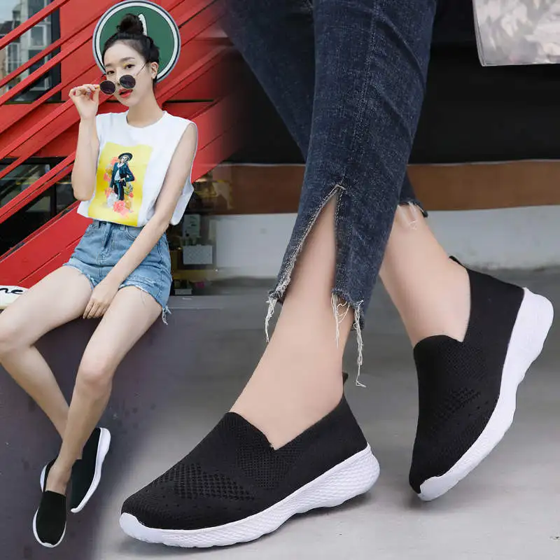 Женские сетчатые кроссовки для бега дышащие на плоской подошве спортивная обувь