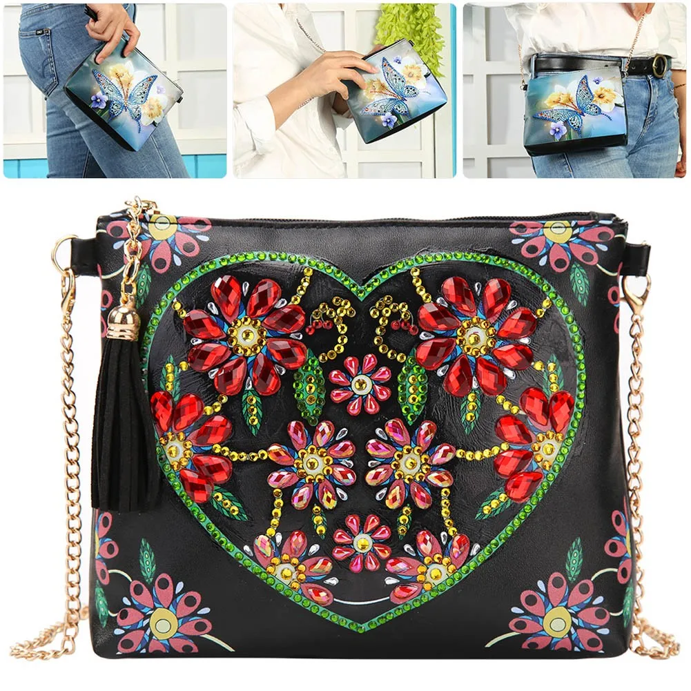 

1 Set DIY Resin Diamond Painting Tool Set Butterfly Special Shaped Diamond Painting Art Leather Chain Tassel Messenger Bag
