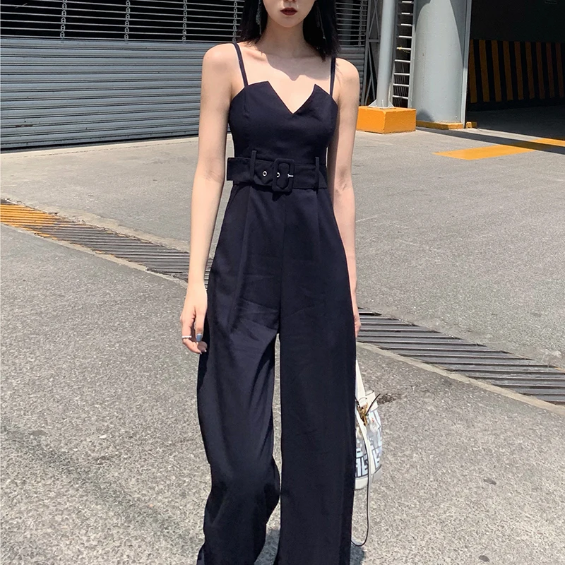 

2020 Summer New Fashion One-piece Suspenders Siamese Wide-leg Trousers Korean Loose Loose Slim Slim Overalls Female Tide