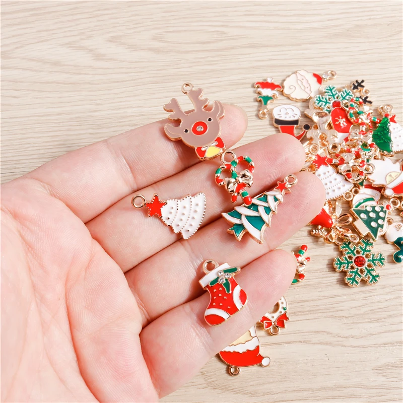 10 шт./лот эмалевые Подвески в виде рождественской елки с Санта-Клаусом для