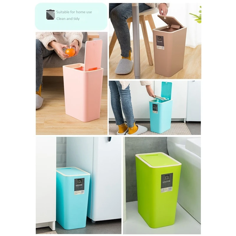 

12L Bathroom Trash Can Toilet Kitchen Waste Bin Dustbin Garbage Bin Press Lid