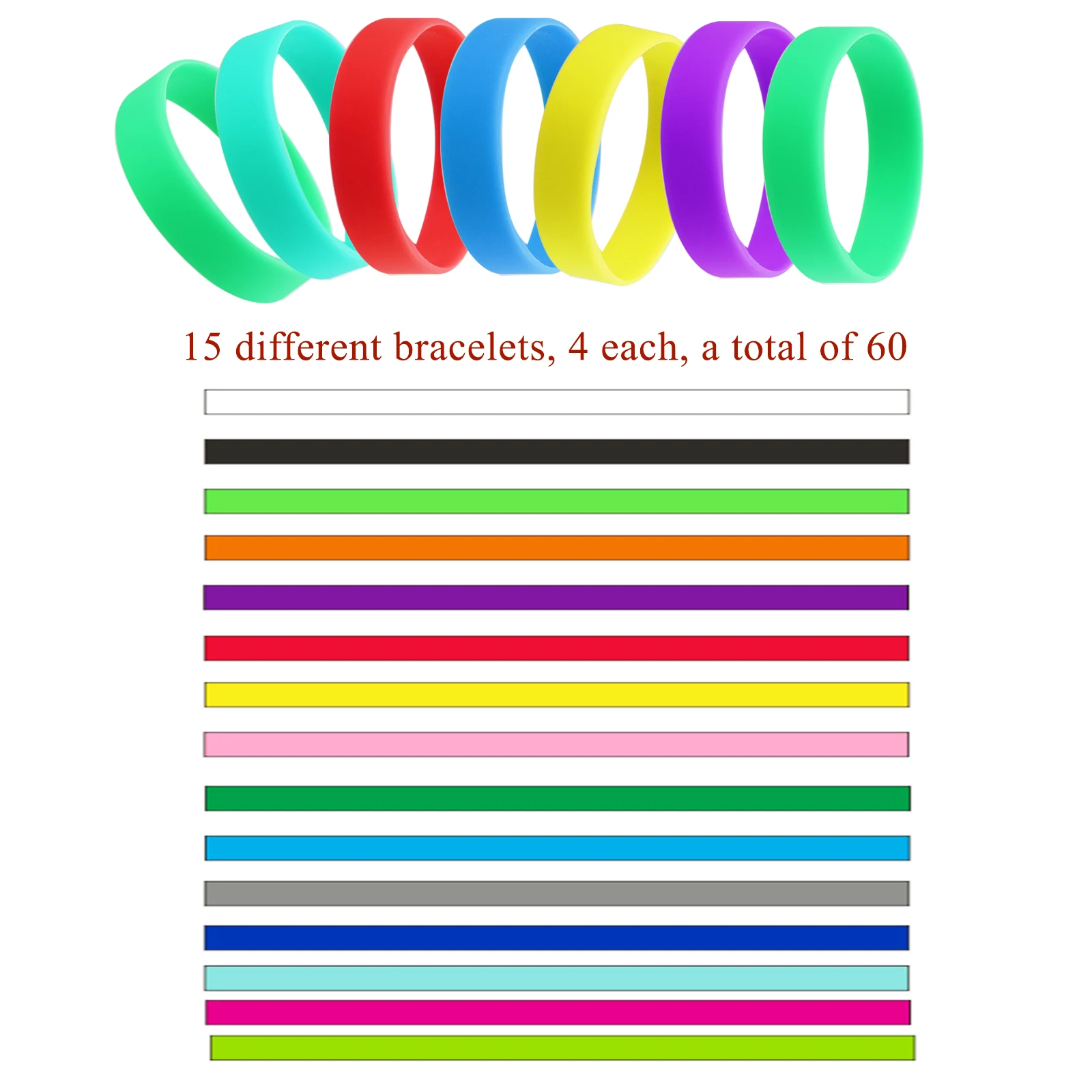 

60Pcs Blank Silicone Wristbands Solid Color Silicone Bracelets Stretch