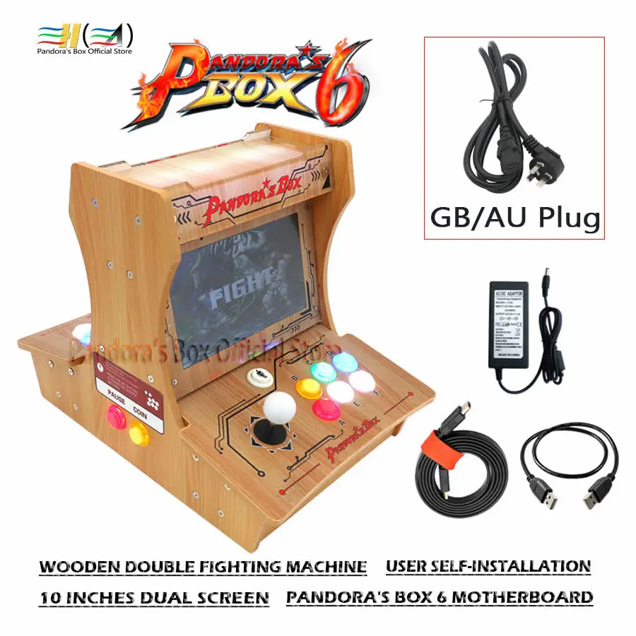 pb6 arcade GB plug Pandora Box 6 деревянная мини-аркадная бартоп 2 игрока Боевая аркадная машина 1300 в 1 аркадные игры можно добавить fba mame ps1 3d - Цвет: pb6 arcade GB plug