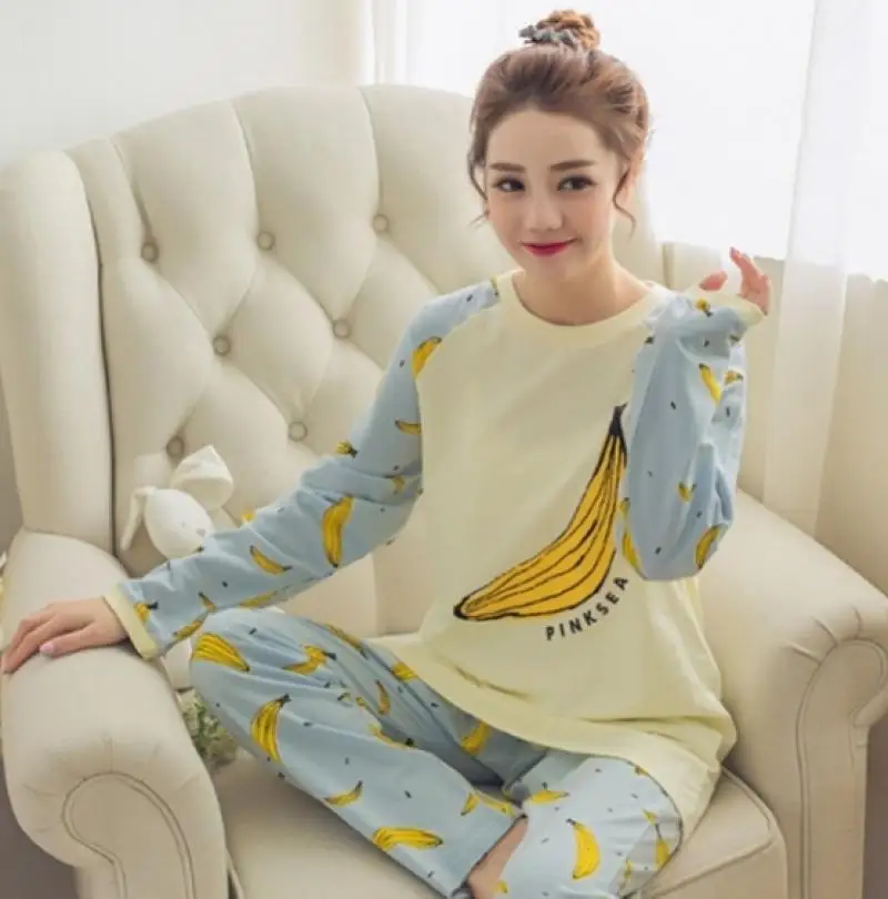 

Women Girl Long Sleeve Tops+Pants Printed Pajamas Female Sweet And Cute Student Home Service 2pc/Set Nightgowns