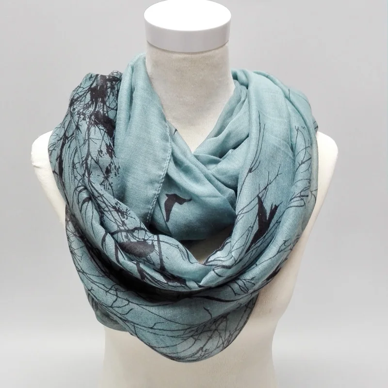 Шарф с рисунком животных осень 2020 шарф абстрактных птиц на дереве кольцо-петля