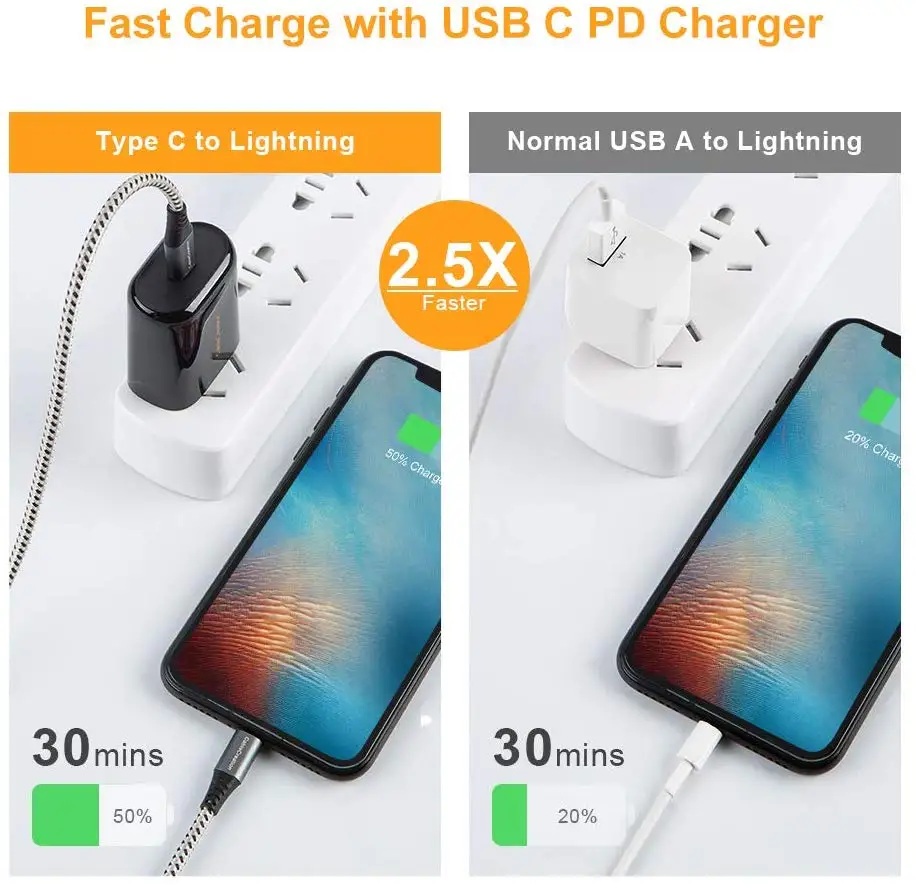 Кабель USB C к Lightning кабель для быстрой зарядки Macbook iPad Pro iPhone 11 XS Max 8 | Электроника