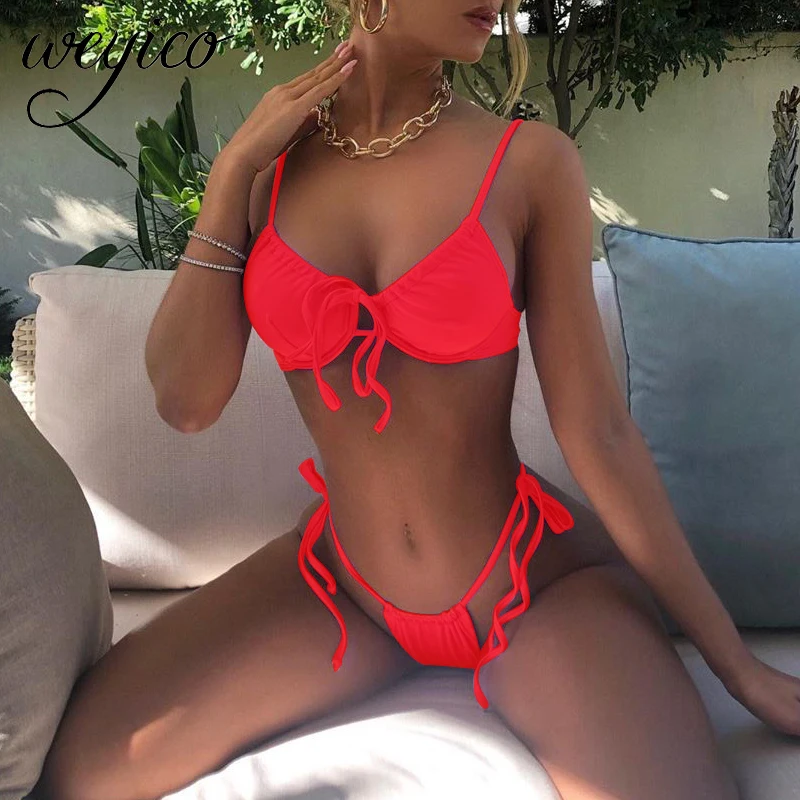 Сексуальный женский комплект бикини купальник с низкой талией купальный костюм