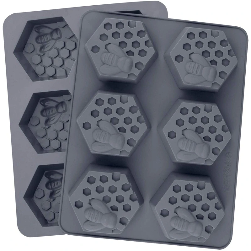 

Promotion! 2 Pack 6 Cavities Hexagon Bee Honeycomb Silicone Soap Molds Flexible Mould Ice Square Tray,Non Stick & BPA Free