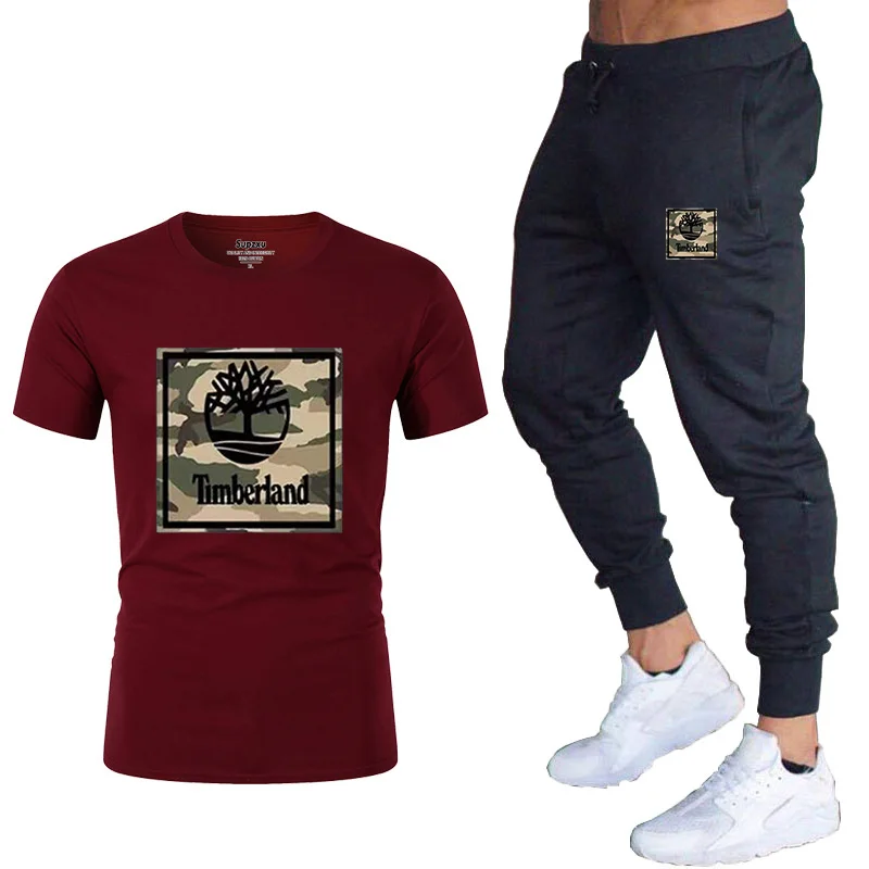 

2021New Men's Summer Leisure Sets T-Shirt+Pants Two Pieces Casual Tracksuit Male Sportswear Gym Breathable Clothing Sweat Suit