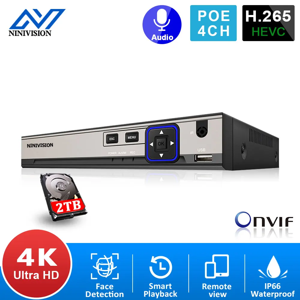 

H.265 HEVC 4CH 4K POE NVR Security IP Camera video Surveillance CCTV System P2P ONVIF 5MP 8MP Network Video Recorder XMEYE