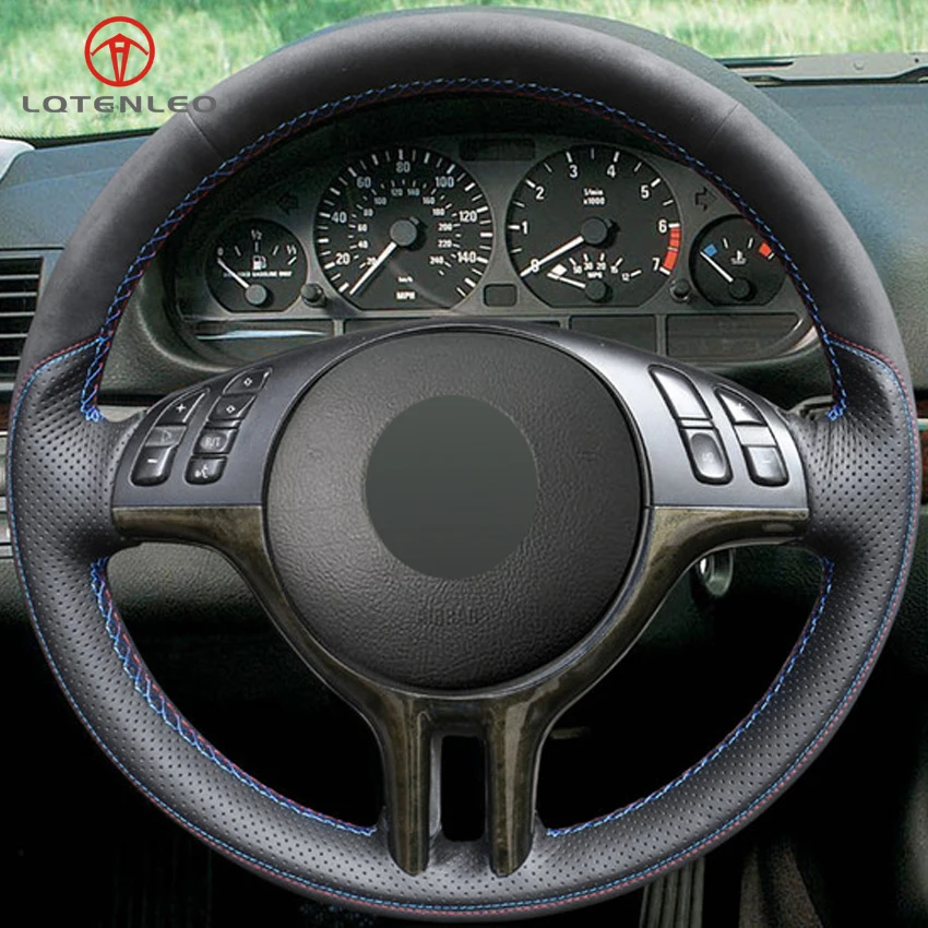 LQTENLEO черный замшевый кожаный чехол на руль для BMW 3 серии E46 2000 2006 5 E39 2003 E53 X5 Z3 E36
