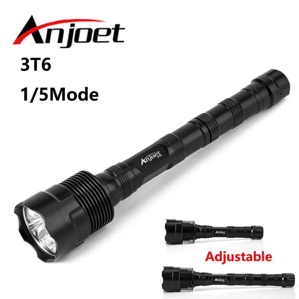 Мощный светодиодный светильник онарь Anjoet 18650 3 * Cree XML T6 для самообороны военный
