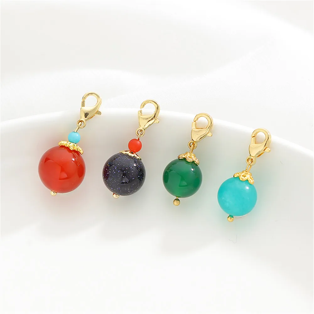 

14k Gold coated agate chalcedony small dripping pendant handmade DIY bracelet necklace jewelry material accessories